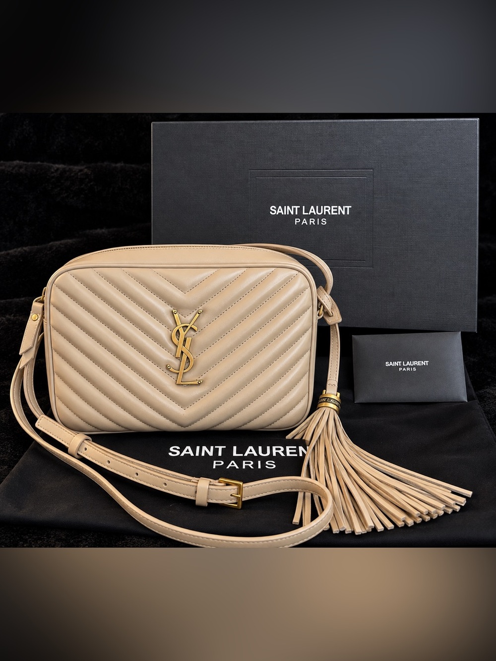 Saint Laurent YSL Authentic Lou Camera Bag Dark Beige + Dust Bag & COA EUC